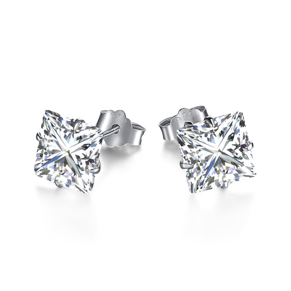 <CHIBA>Stylish Shiny Square Center Stone Stud Earrings