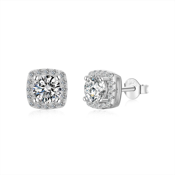 <CHIBA>Classic Round Center Stone Stud Earrings