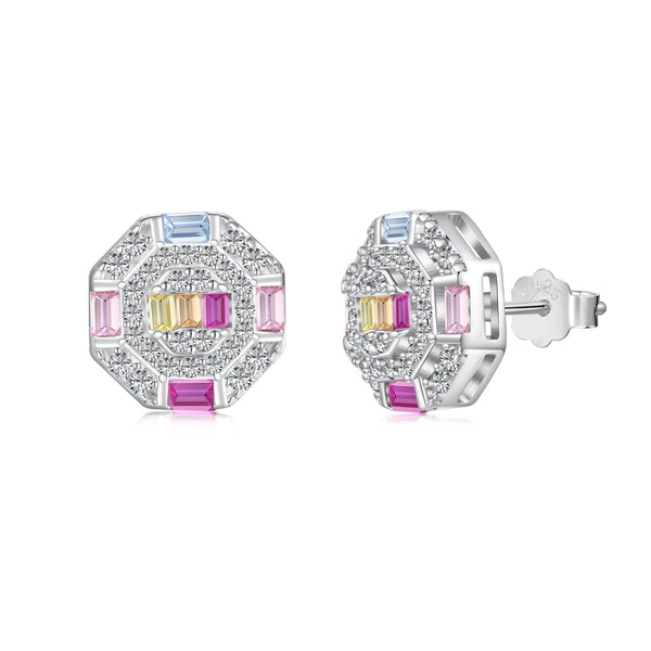 <CHIBA>Ornate Colorful Octagon Shape Daily Earrings