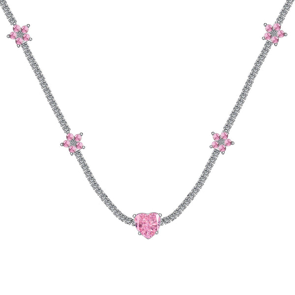 <CHIBA>Dazzling Pink Heart Flower Necklace