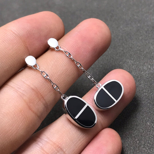 <CHIBA>CHAINE VERSO BLACK CERAMIC SILVER EARRINGS