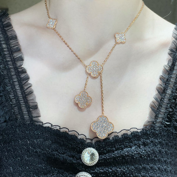 <CHIBA>CLOVER 6 MOTIF DIAMOND PAVED NECKLACE