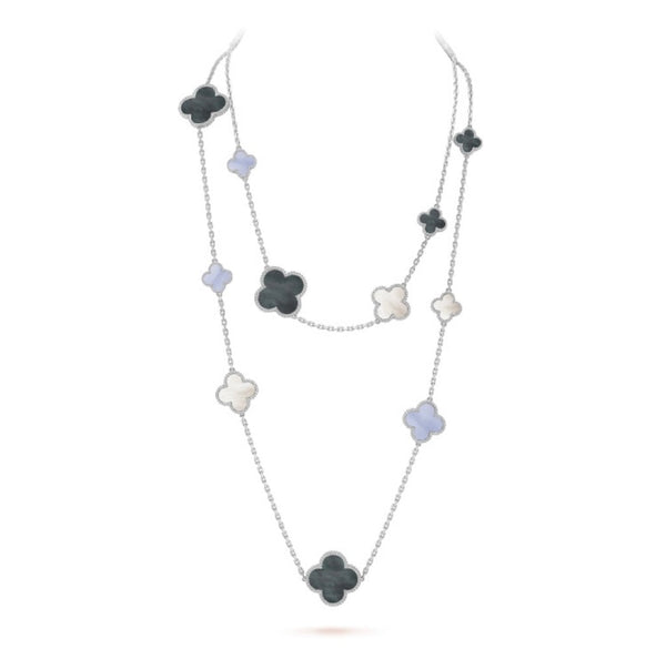 <CHIBA>CLOVER 16 MOTIF CHALCEDONY MOP SILVER NECKLACE