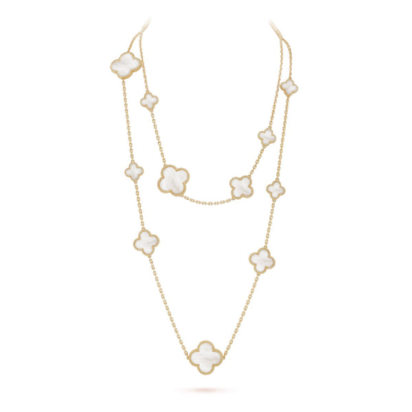 <CHIBA>CLOVER 16 MOTIF WHITE MOP GOLD NECKLACE