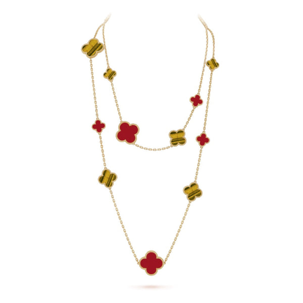 <CHIBA>CLOVER 16 MOTIF CARNELIAN TIGER EYE ROSE GOLD NECKLACE