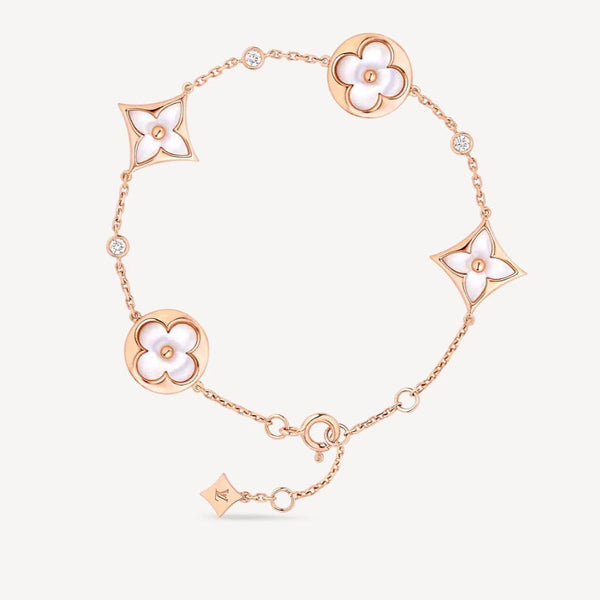 <CHIBA>STAR AND SUN 4 MOTIF WHITE MOP PINK GOLD BRACELET