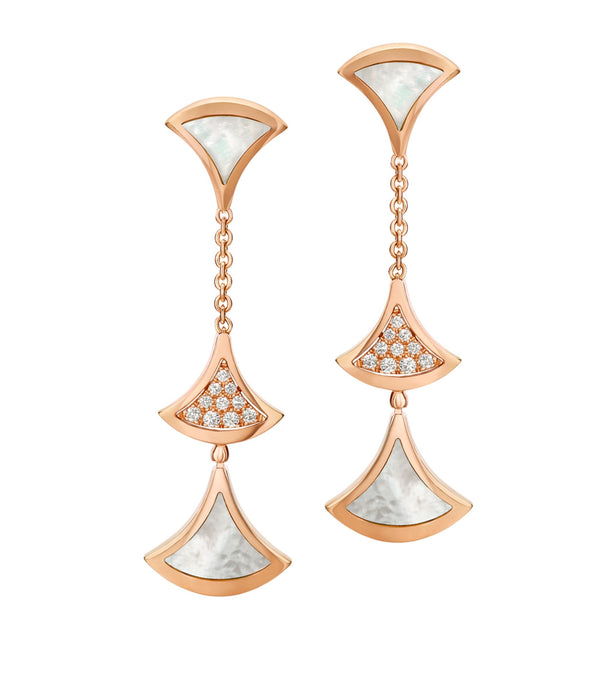 <CHIBA>DREAM EARRINGS 3 MOTIFS DIAMOND MOP PINK GOLD
