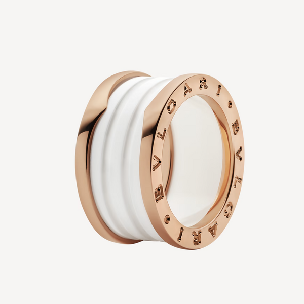 <CHIBA>ZERO 1 FOUR-BAND LOOPS AND WHITE CERAMIC SPIRAL PINK GOLD RING