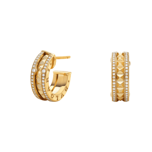<CHIBA>ZERO 1 ROCK GOLD EARRINGS WITH STUDDED SPIRAL AND PAVED DIAMONDS