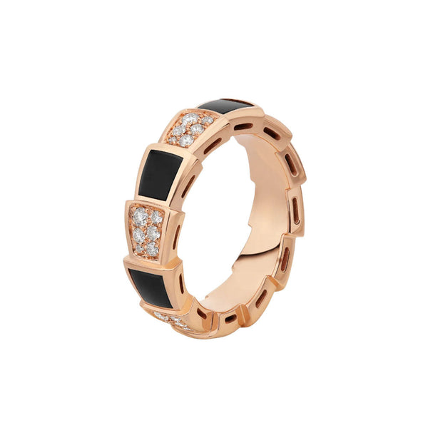 <CHIBA>SERPENTI RING PINK GOLD BLACK MOP DIAMOND PAVED 4MM