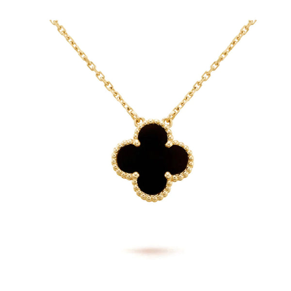<CHIBA>CLOVER 15MM BLACK ONYX SINGLE FLOWER NECKLACE