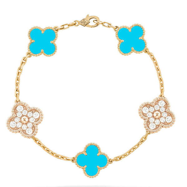 <CHIBA>CLOVER 5 MOTIF TURQUOISE DIAMOND BRACELET