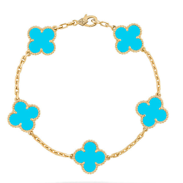<CHIBA>CLOVER 5 MOTIFS TURQUOISE BRACELET
