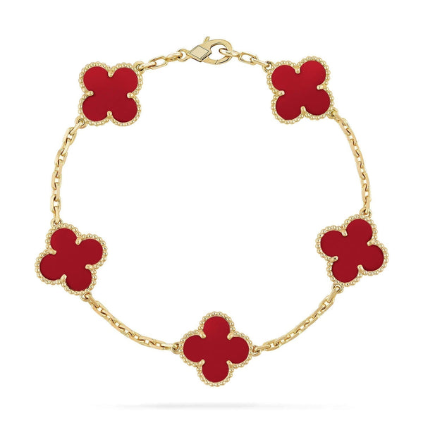 <CHIBA>CLOVER 5 MOTIFS RED AGATE  BRACELET