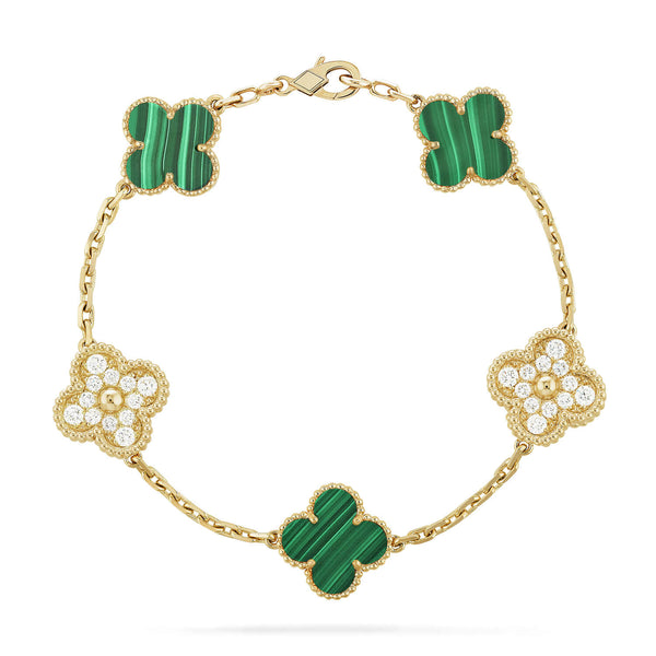 <CHIBA>CLOVER  5 MOTIF MALACHITE DIAMOND BRACELET