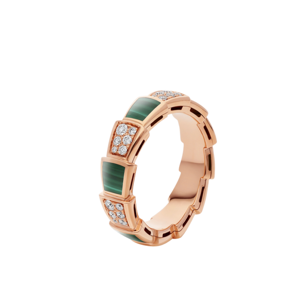 <CHIBA>SERPENTI RING PINK GOLD MALACHITE DIAMOND PAVED 4MM