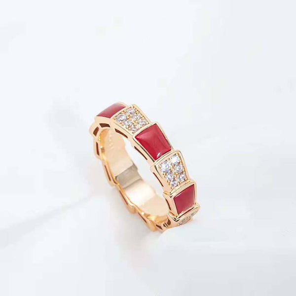 <CHIBA>SERPENTI RING PINK GOLD CARNELIAN DIAMOND PAVED 4MM