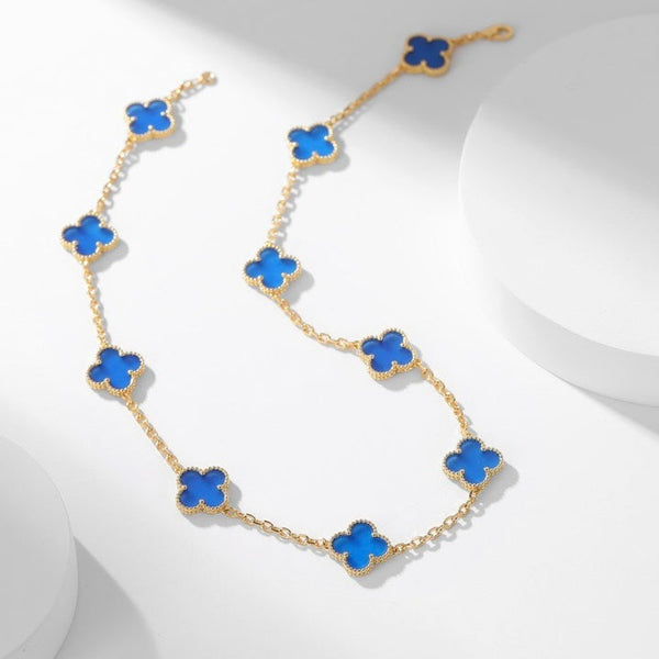 <CHIBA>CLOVER 10 MOTIFS BLUE AGATE NECKLACE