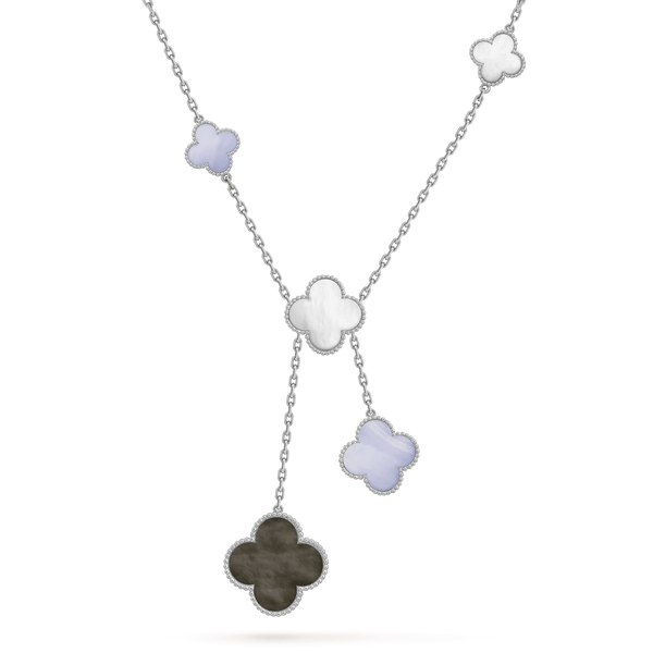 <CHIBA>CLOVER MOP CHALCEDONY NECKLACE SILVER 6 MOTIF