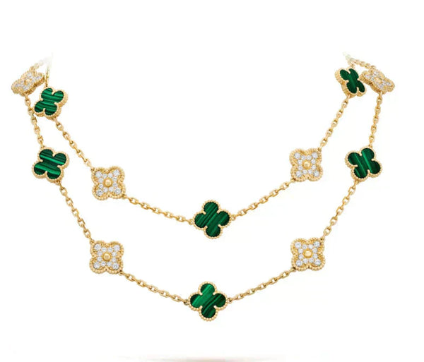 <CHIBA>CLOVER 20 MOTIFS MALACHITE DIAMOND NECKLACE