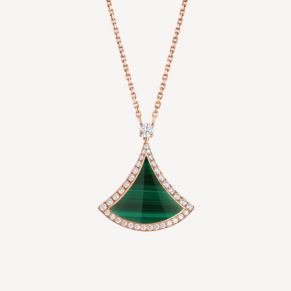 <CHIBA>DREAM MALACHITE DIAMOND PAVED PINK GOLD NECKLACE