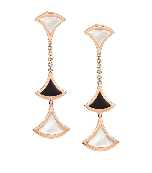 <CHIBA>DREAM EARRINGS 3 MOTIFS ONYX MOP PINK GOLD