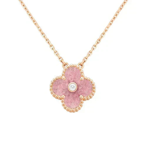 <CHIBA>CLOVER 15MM DIAMOND RHODONITE NECKLACE