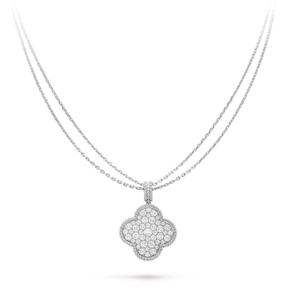 <CHIBA>CLOVER 25MM SILVER FULL DIAMOND BIG CLOVER NECKLACE