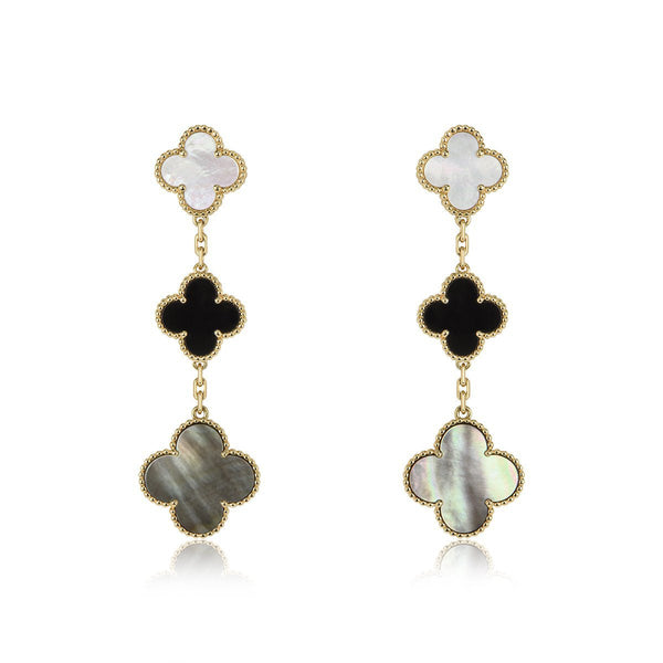 <CHIBA>CLOVER EARRINGS GOLD ONYX MOP 3 MOTIF