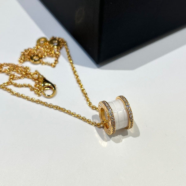 <CHIBA>ZERO 1 WHITE CERAMIC DIAMOND ROSE GOLD NECKLACE